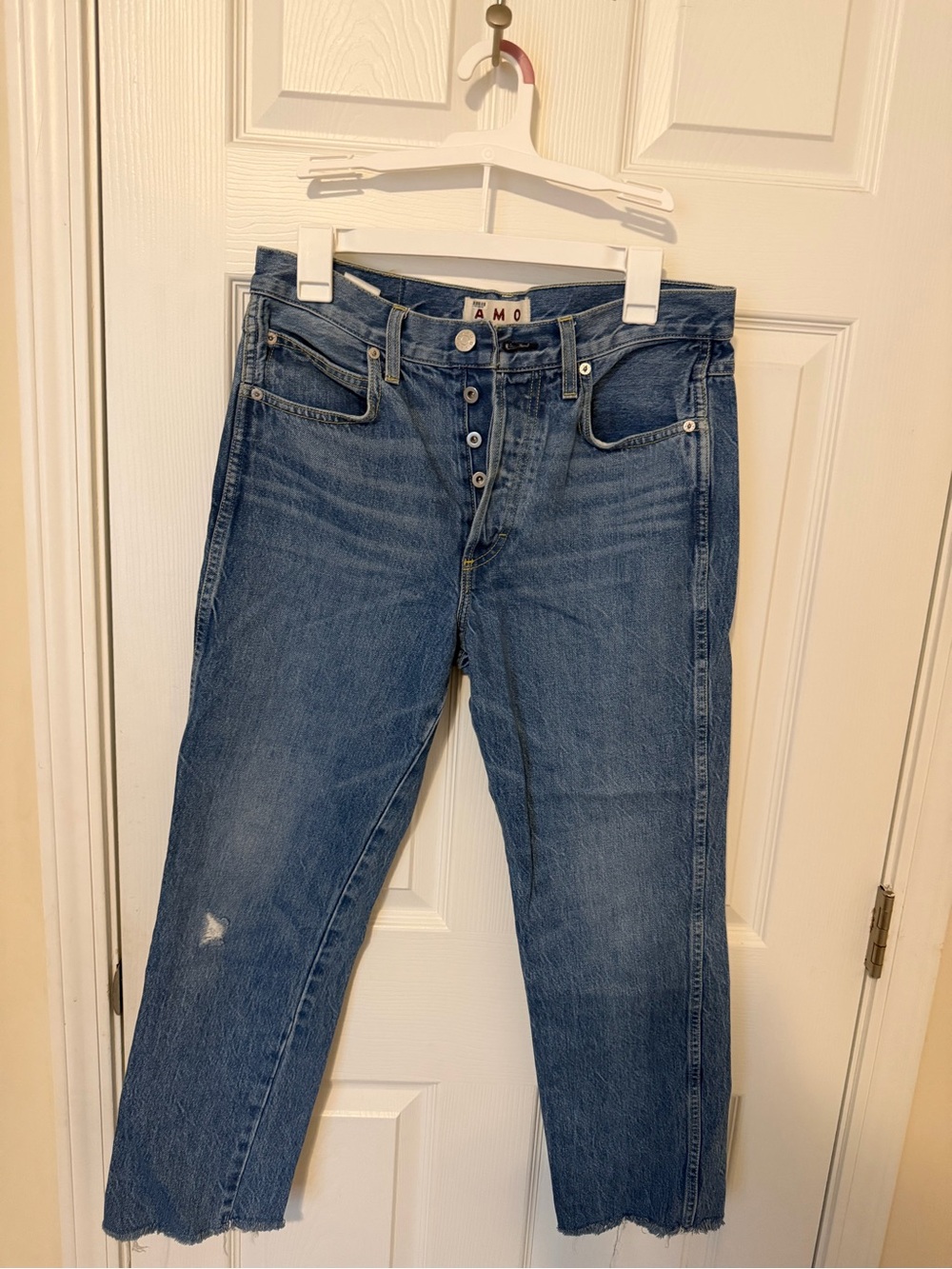 AMO Women's Lover Boy Stargaze Button Jeans in Blue 100% Cotton